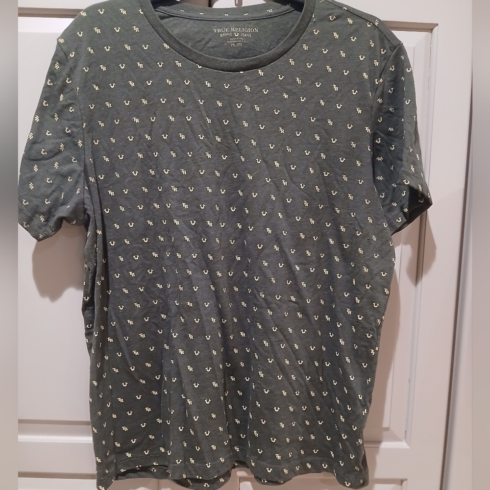 Vintage True Religion Monogram Olive Green Men's T-Shirt Size:2XL